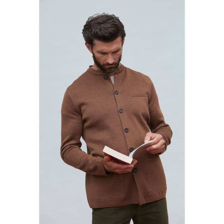 Mens Extra Fine Merino Wool Knitted Nehru Jacket for wholesale by Paul James Knitwear