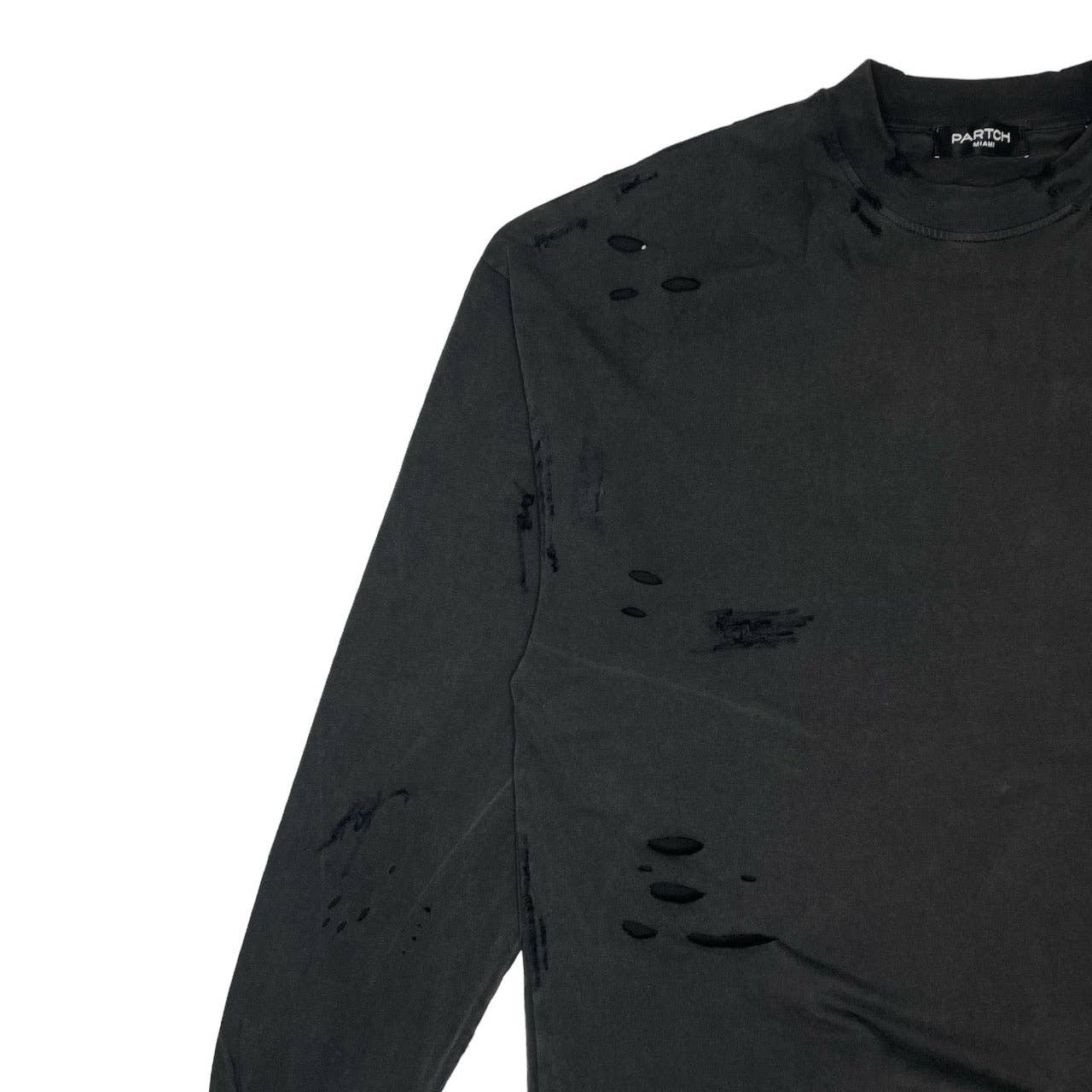 PARTCH Atelier Distressed T-Shirt L/S Vintage Black Organic Cotton for wholesale on Faire2