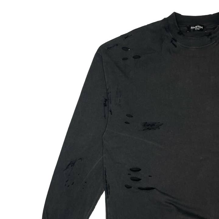 PARTCH Atelier Distressed T-Shirt L/S Vintage Black Organic Cotton for wholesale on Faire2