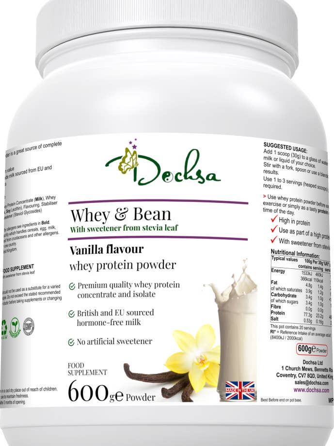 Whey & Bean Vanilla Powder 600g (21.16oz) - Shake for wholesale by Dochsa Ltd