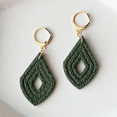 Olive Green Textured Clay Dangle Earrings for wholesale by My Cotton Blossom Belle