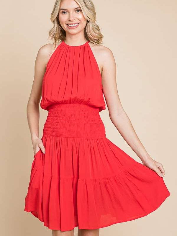 Culture Code - Wholesale Dress - Women's - CWD1568 - HALTER NECK TIERED MINI DRESS