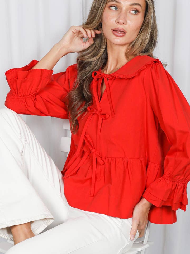 Flæsekrave Flæseærme 100% Bomuldsbluse VT83059 for engroshandel hos Vine & Love