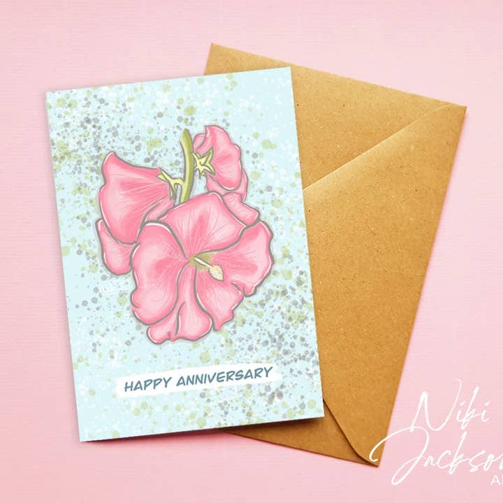 Cartão de aniversário Hollyhock por atacado de Niki Jackson Art