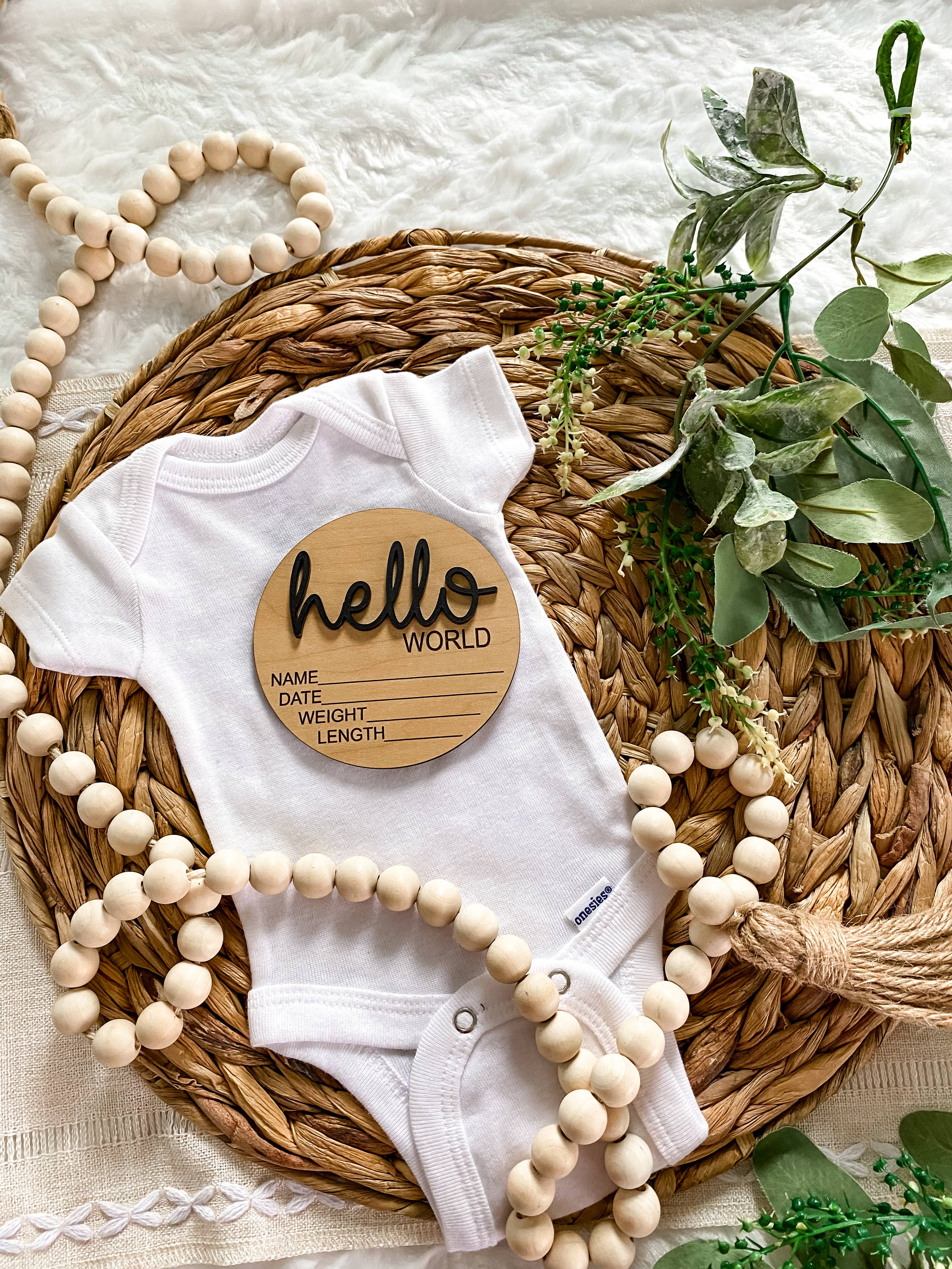 Claire and Bella - Wholesale Milestone Art/Keepsake - Kids & Baby - Hello World Birth Stat Announcement Wood Disc - Layered 3D7