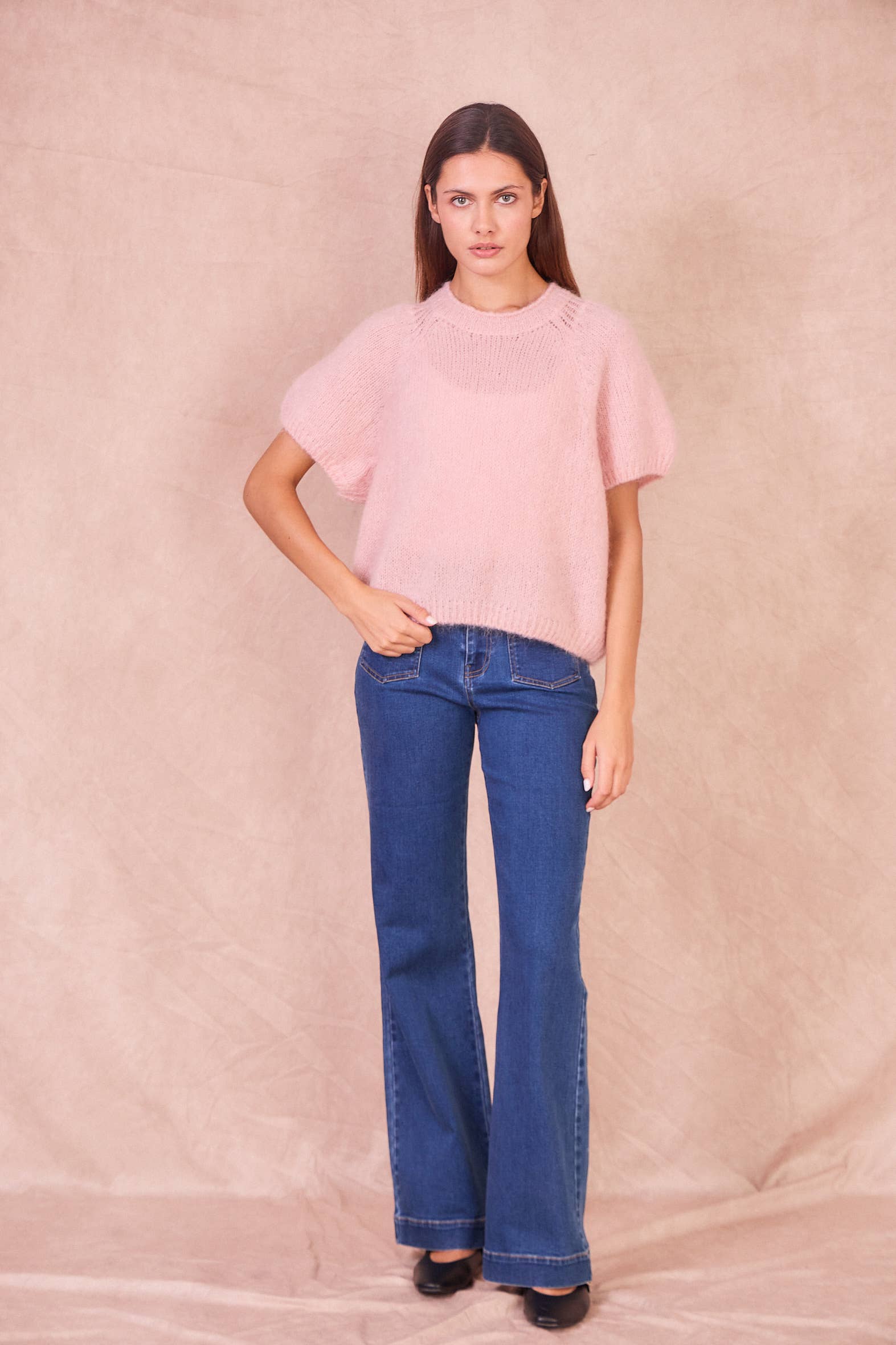 Calie Paris - Wholesale Knit Sweater - Women's - Short-Sleeve Mohair Blend Sweater0