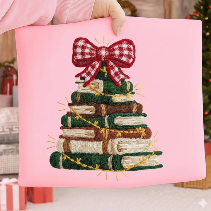 DLT Ecommerce - Wholesale T-Shirt (Graphic) - Women's - Faux Yarn Christmas Book Tee, Yarn Chunky Knit Retro Sweater2