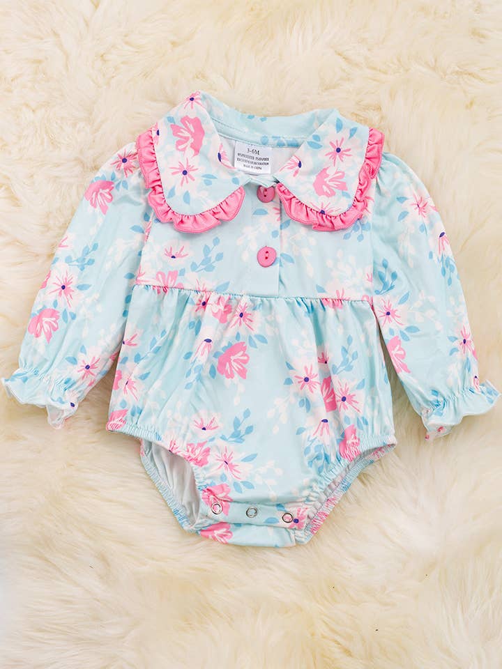 Pastel floral printed onesie w/ long sleeve. RPG15154009 jea for wholesale by Kids Charm Online