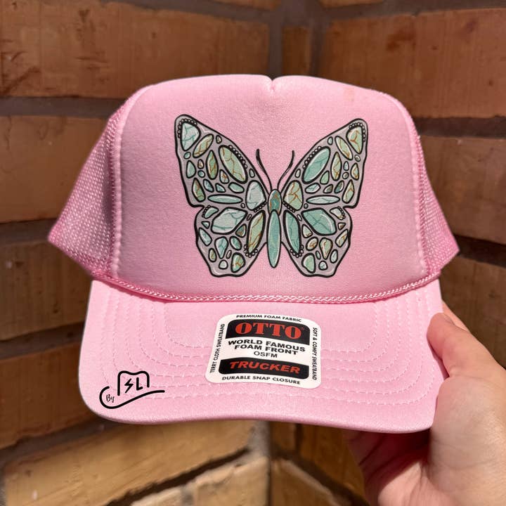 CraftsbysummerlynnLLC - Wholesale Trucker Hat - Women's - Turquoise butterfly trucker hat0