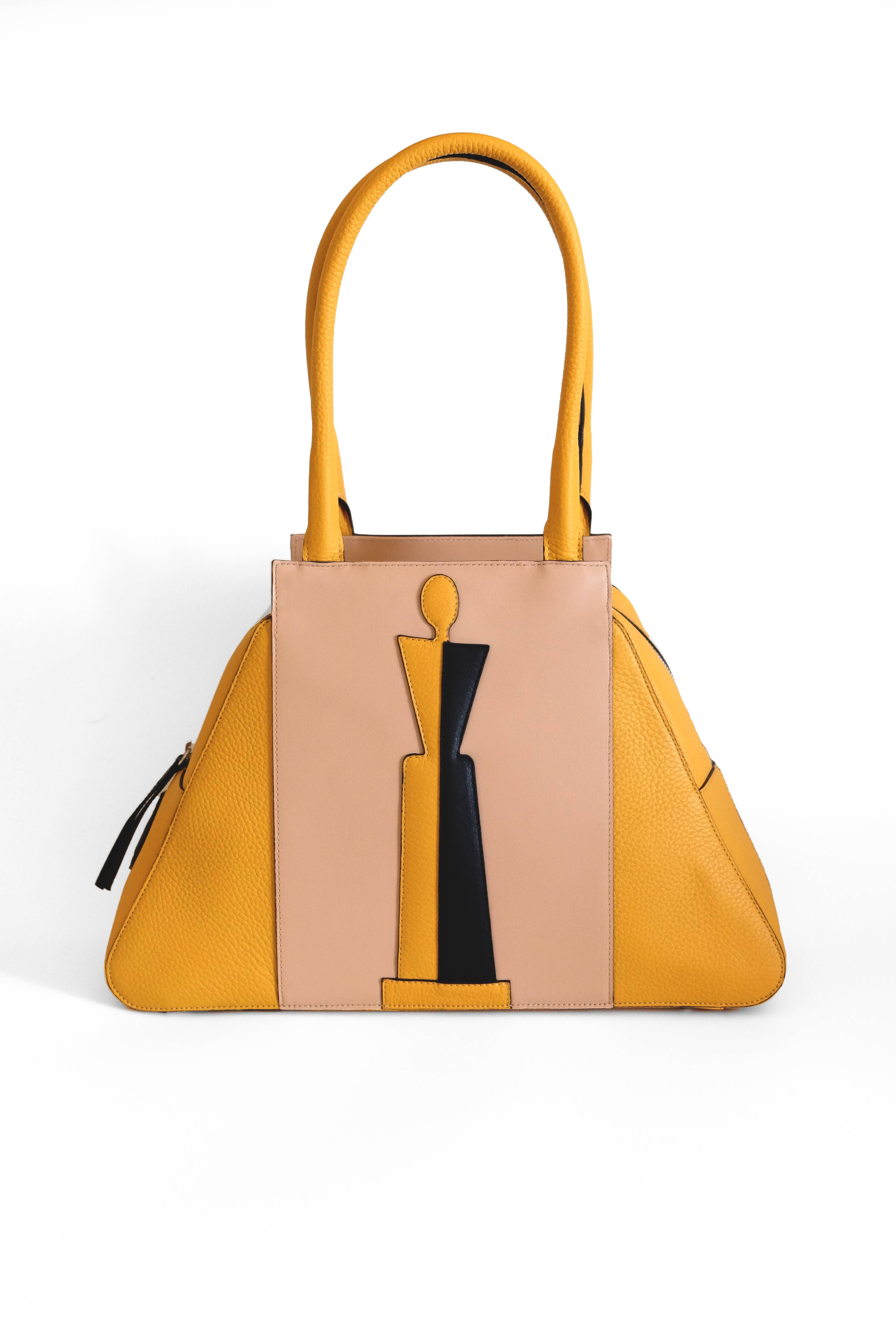 DeRosis – Großhandel Henkeltasche – Damen – ELENA Ledertasche aus glattem Kalbsleder mit Malevich-Design4