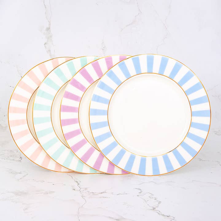 Bombay Duck - Wholesale Dinner Plate - Stripy Tea Plates Pastels - Set of 4