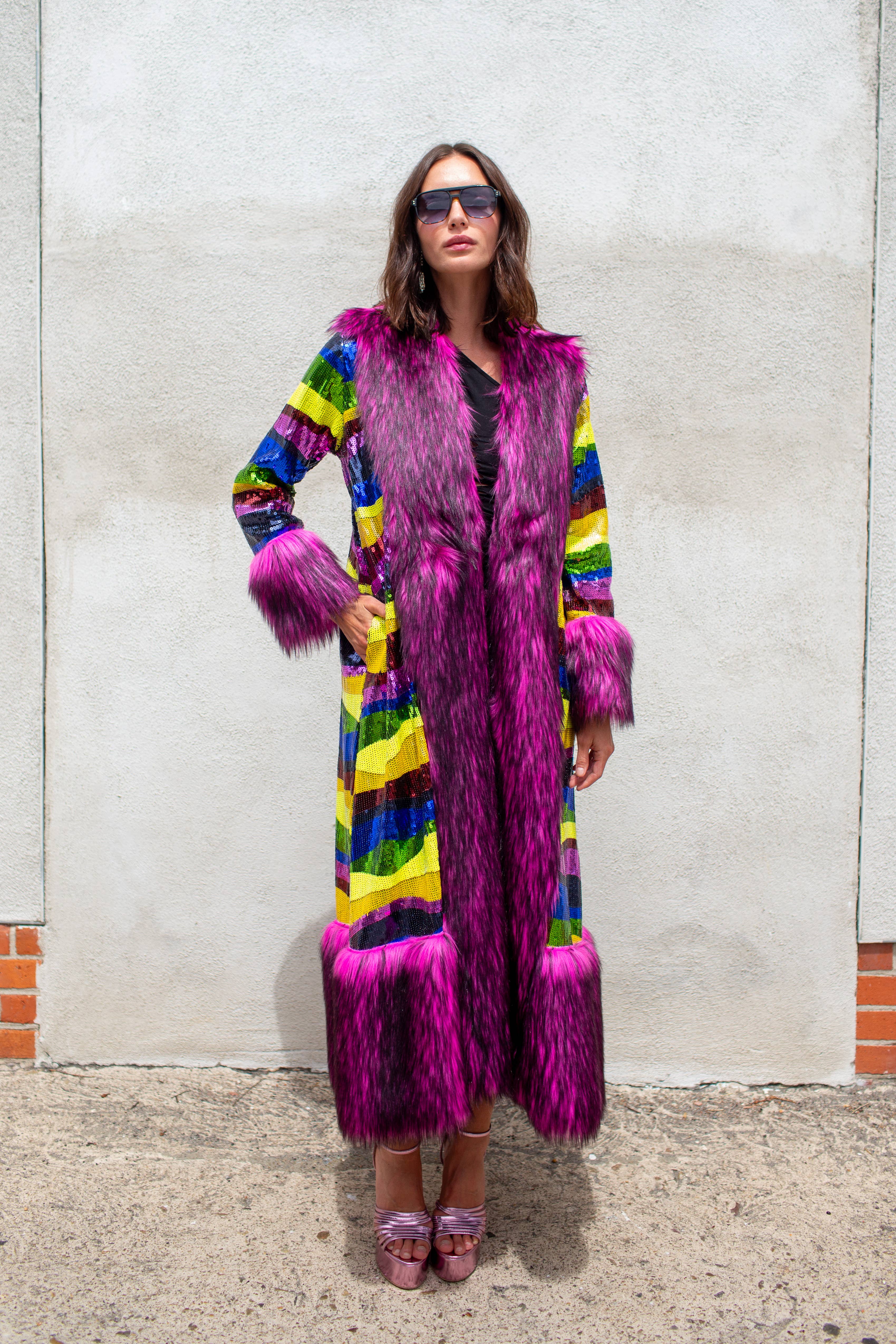 Jennafer Grace – Engroshandel Jakke - Dame – Penny Deluxe regnbuevej jakke i imiteret pels0