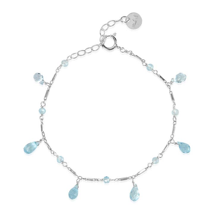 Blue Topaz Teardrop Section Silver Bracelet for wholesale by Mabel Chong