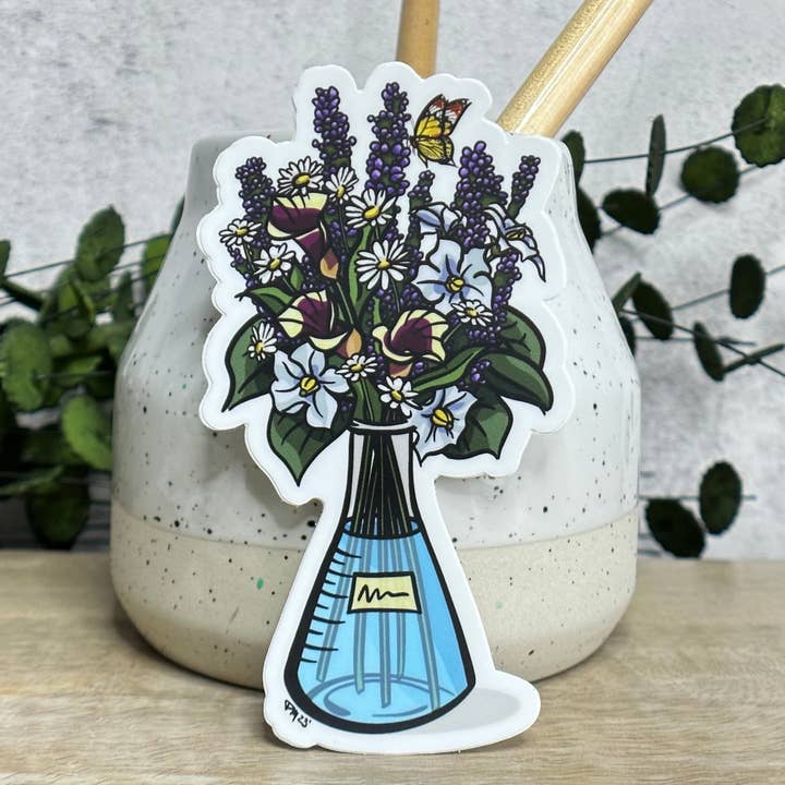 Calla Lilly Science Flask Bouquet Vinyl Sticker for wholesale by Everyday H2O