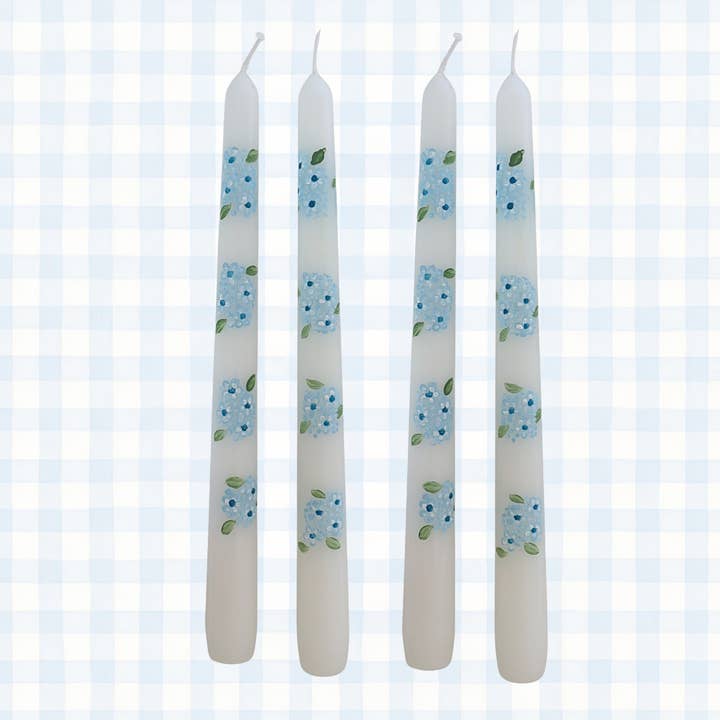 Pretty Homestyle - Wholesale Tapered candle/candlestick - Hydrangea pale blue Hand Painted Candle2