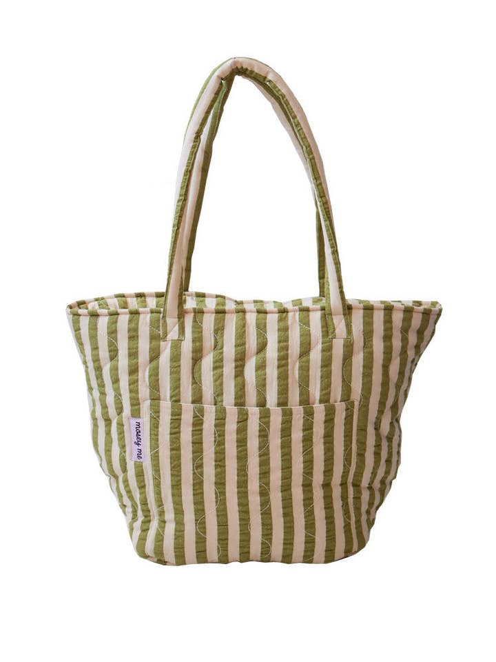 Pistachio Seersucker Quilted Bag for wholesale by Mosey Me