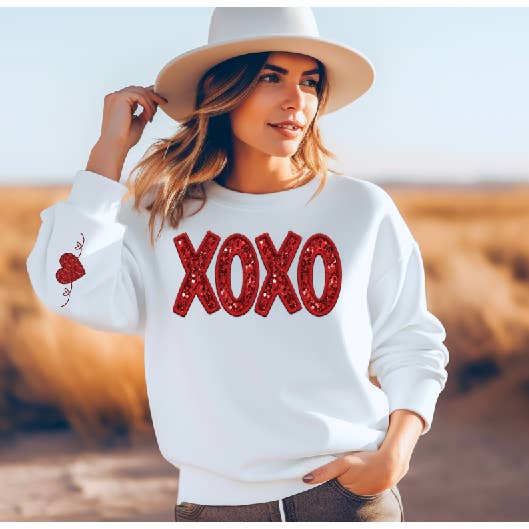 XOXO Faux Glitter Valentine's Day Sweatshirt for wholesale by BB Subs and Screens