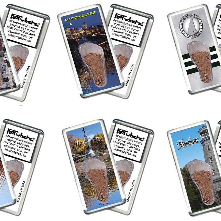 Calamita Souvenir Manchester FootWhere®. 72 pezzi/6 stili assortiti. per la vendita all'ingrosso da parte di FootWhere- USA Group, Inc.