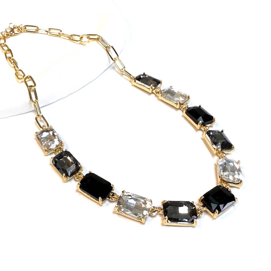 StarryNYC - Wholesale Link & chain necklace - Rectangle Crystal Glass Linked Statement Chain Necklace 21