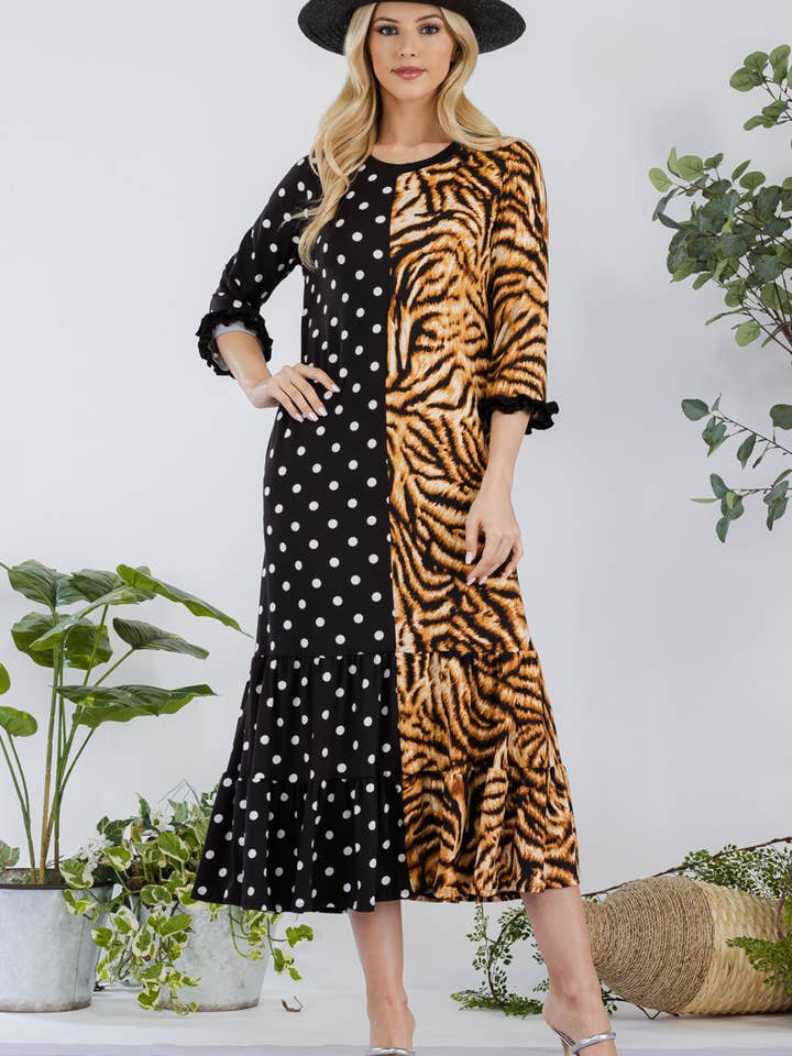 PLUS SIZE AND MISSY POLKA DOT LEOPARD PRINT DRESS -CD43862A for wholesale on Faire