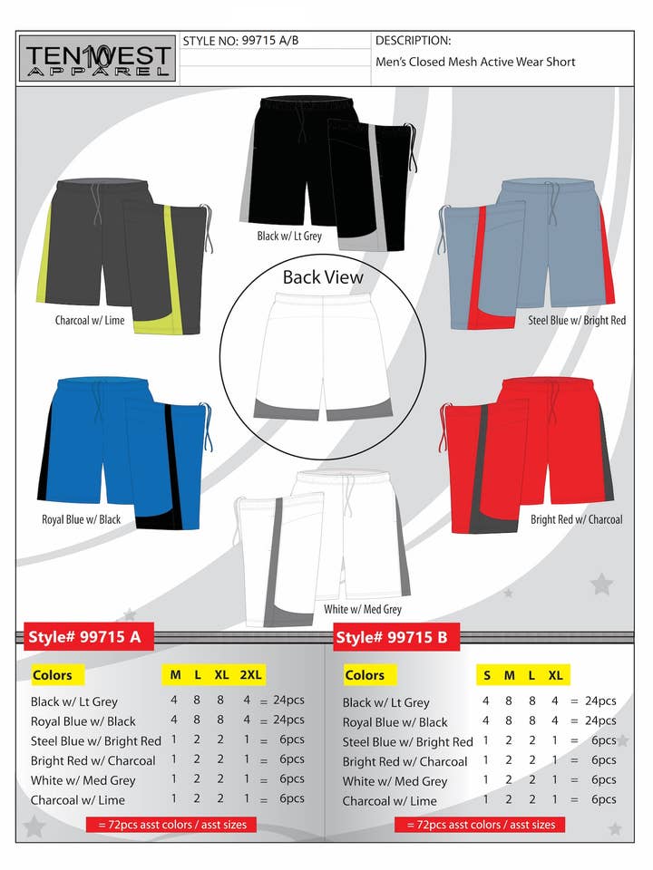 Pantalones cortos de malla para hombre M-2X - 99715A para venta al por mayor de Ten West Apparel