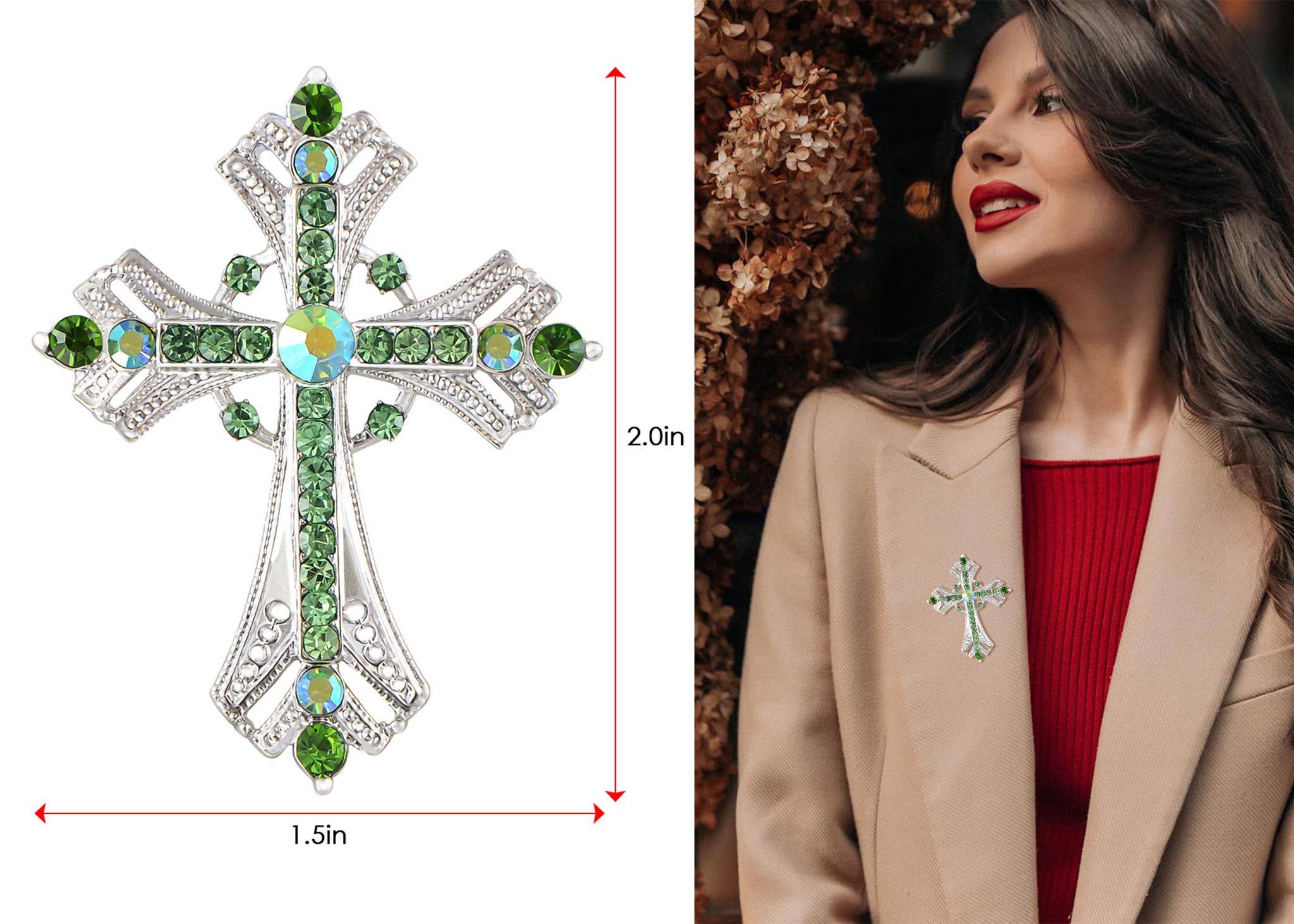 AK Brand - Vendita all'ingrosso Spille - Spilla a forma di croce religiosa argentata con strass10