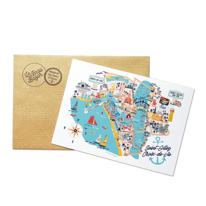 Cartolina SAINT-GILLES-CROIX-DE-VIE Pianta della città per la vendita all'ingrosso da parte di Le Beau Bazar