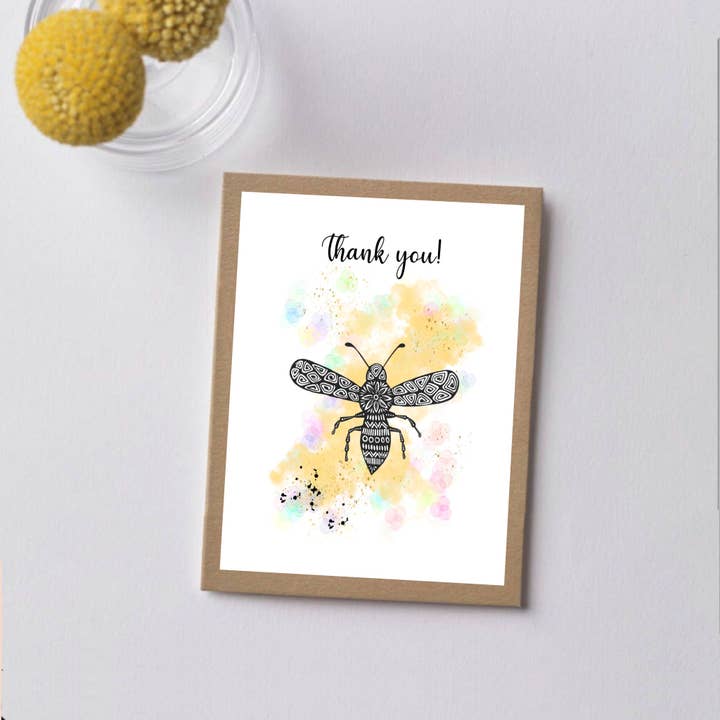 Biglietto di auguri di ringraziamento con api e fiori per la vendita all'ingrosso da parte di GatikaChicShop