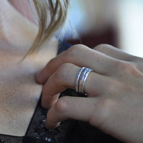 Ring Set Sterling Silver Stackable Hammered for wholesale by Martini Metal Craft
