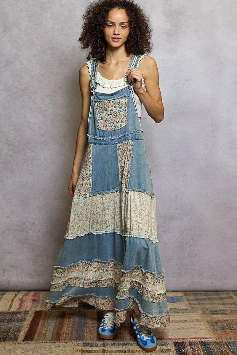 Pol Clothing - Wholesale Dress - Women's - Vintage Washed Front Pocket Floral Contrast Dress13