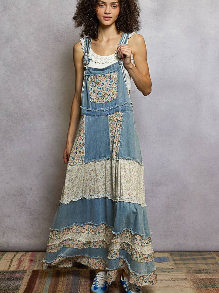 Vintage Washed Front Pocket Floral Contrast Dress for wholesale by Pol Clothing