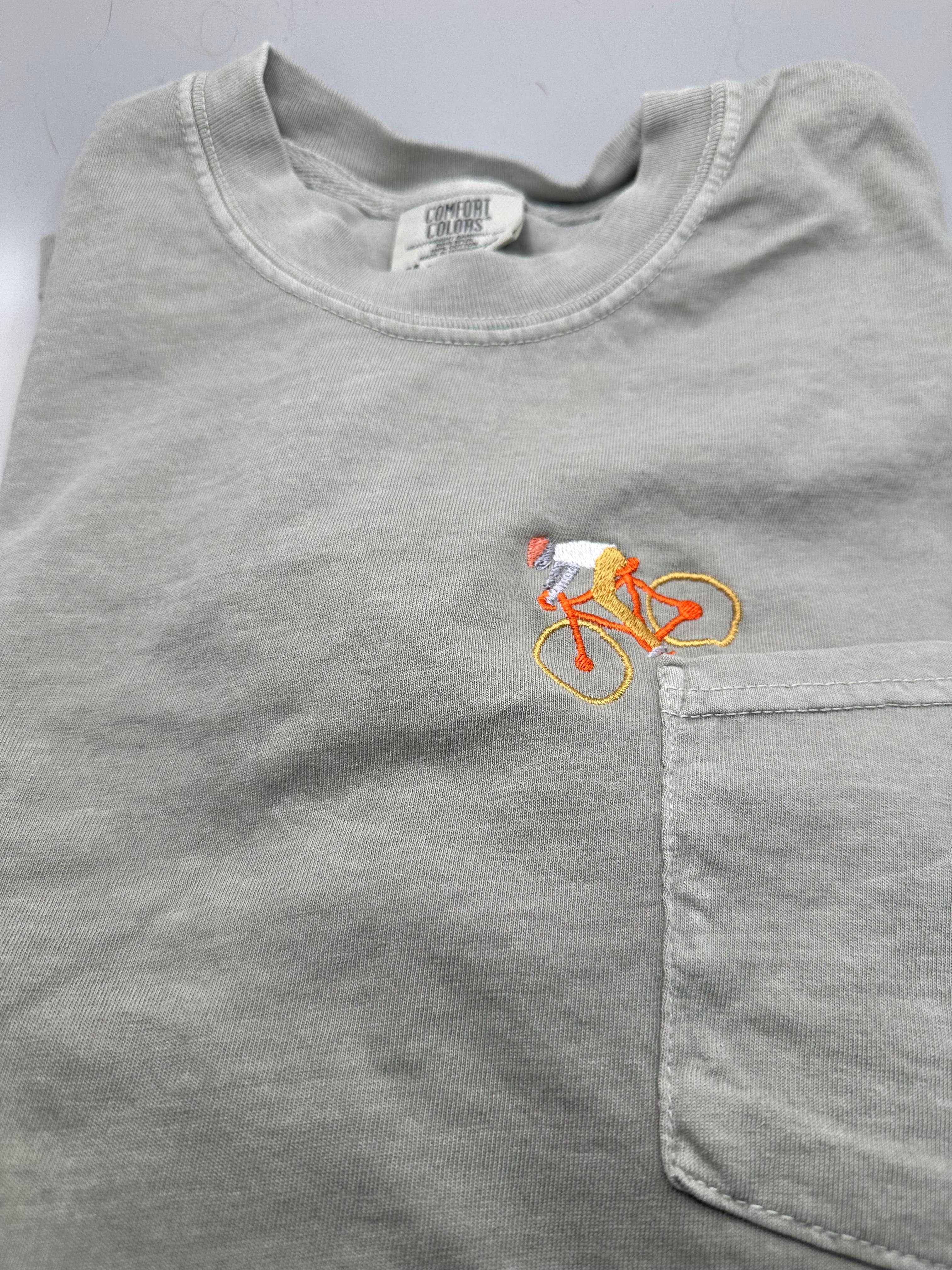 Little Lamb Designs - Wholesale T-Shirt - Unisex - Embroidered tshirt - Mountain Biker going down Pocket4