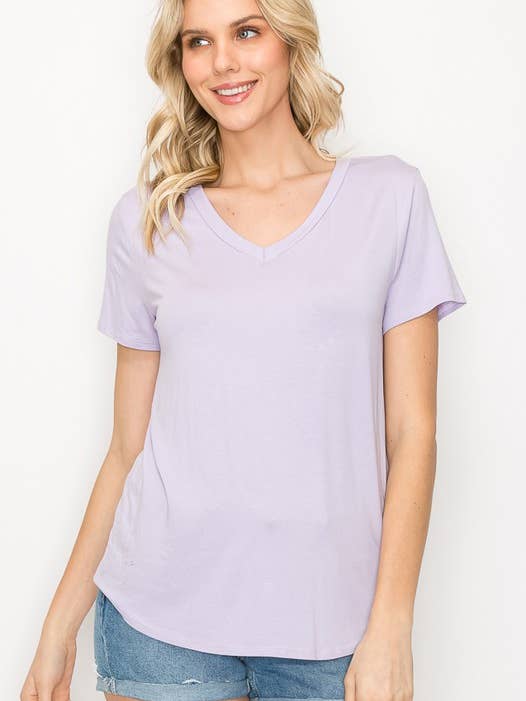 10740SS07 - TOP BÁSICO DE MANGA CORTA CON CUELLO EN V LISO para venta al por mayor de A.gain