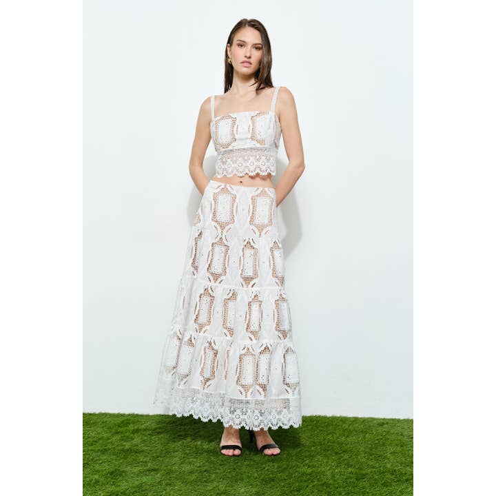 Bohemian Lace with Two Tone Tiered Midi Skirt for wholesale by INA