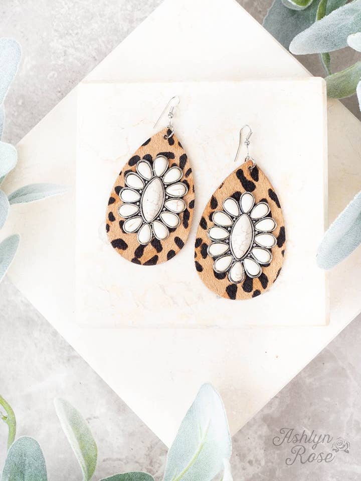 Set In Stone Leopard Drop Earrings, White Stone for wholesale by GRACE+EMMA by Southern Grace
