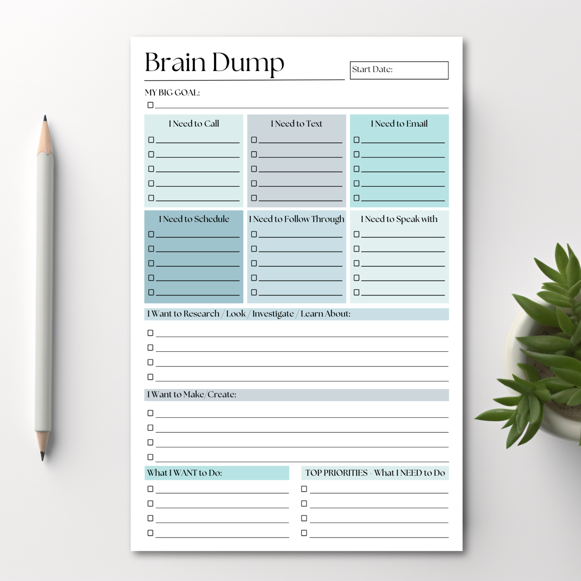 Eleventh and Taylor - Venta al por mayor Libretas - Bloc de notas para volcar ideas: Planificador diario para TDAH de 50 páginas en azul1