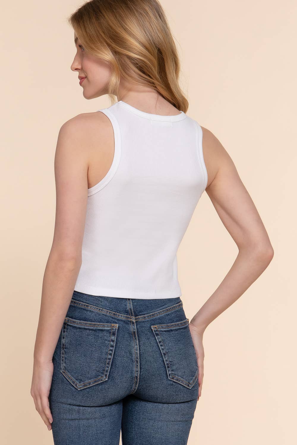 Active Basic | Active USA - Venta al por mayor Camiseta sin mangas - Mujer - Top sin mangas de punto acanalado de algodón y spandex con cuello redondo48