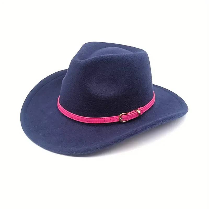 Syrrios Gifts LLC - Wholesale Cowboy Hat - Unisex - Cowboy Cowgirl Western Felt Hat with Pink Band Buckle14