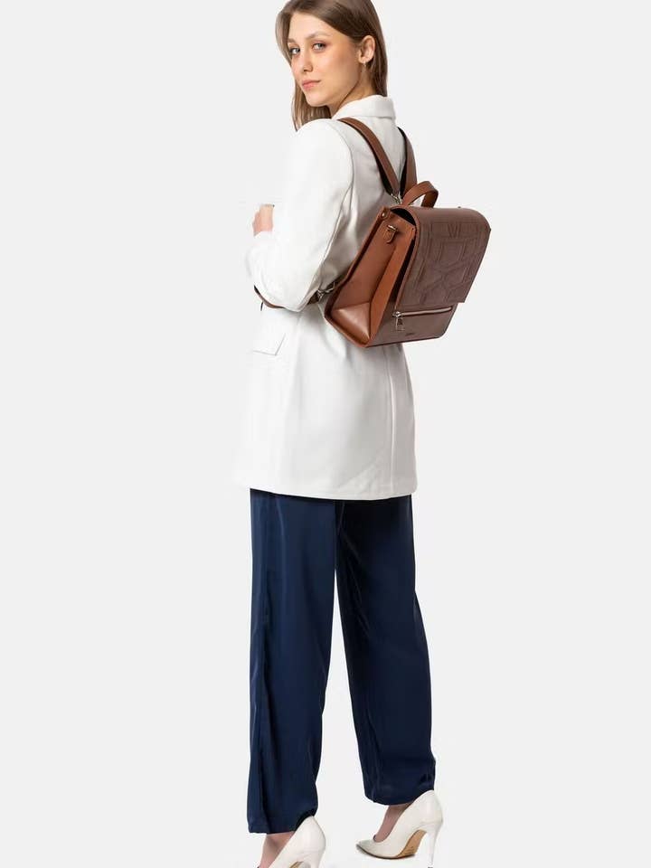 Cosmos | Vegan Backpack- Shoulder Bag Brown for wholesale by ESMAY