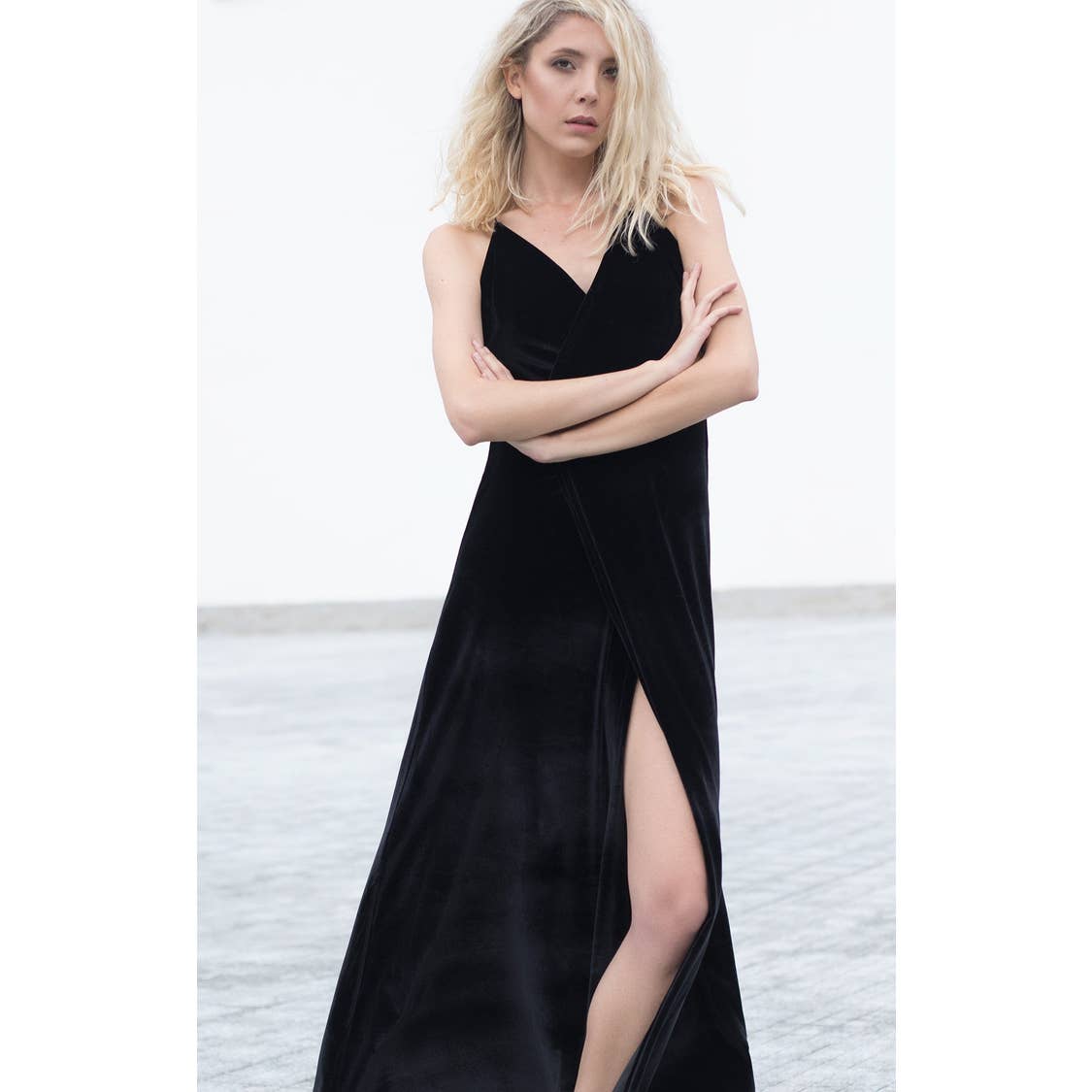 Bareback velvet dress for wholesale by Bastet Noir
