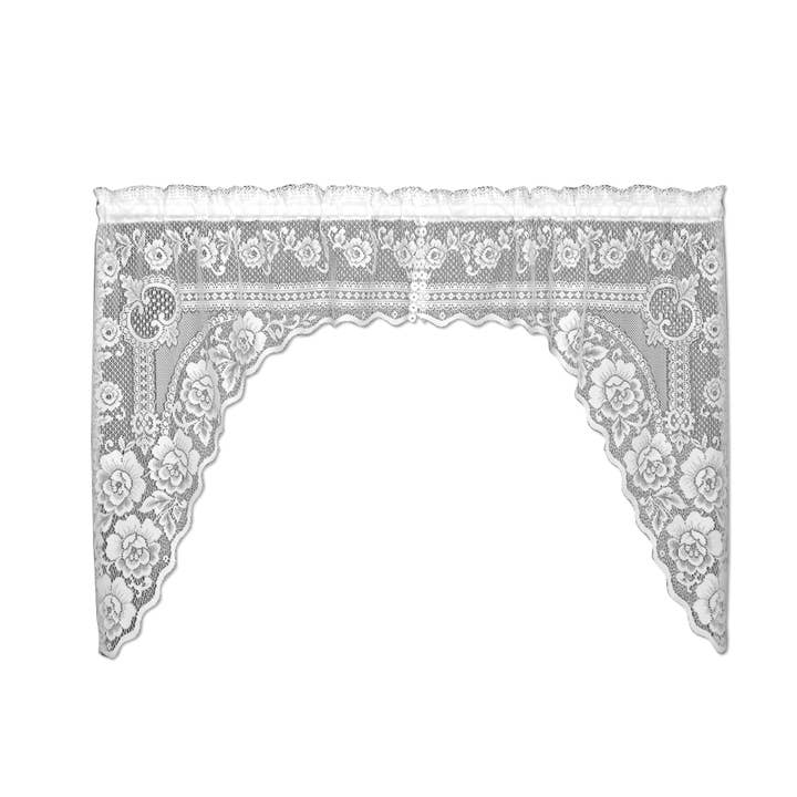 Heritage Lace - Wholesale Curtain - Victorian Rose 72x38 Sheer Lace Swag Pair Curtain Ecru