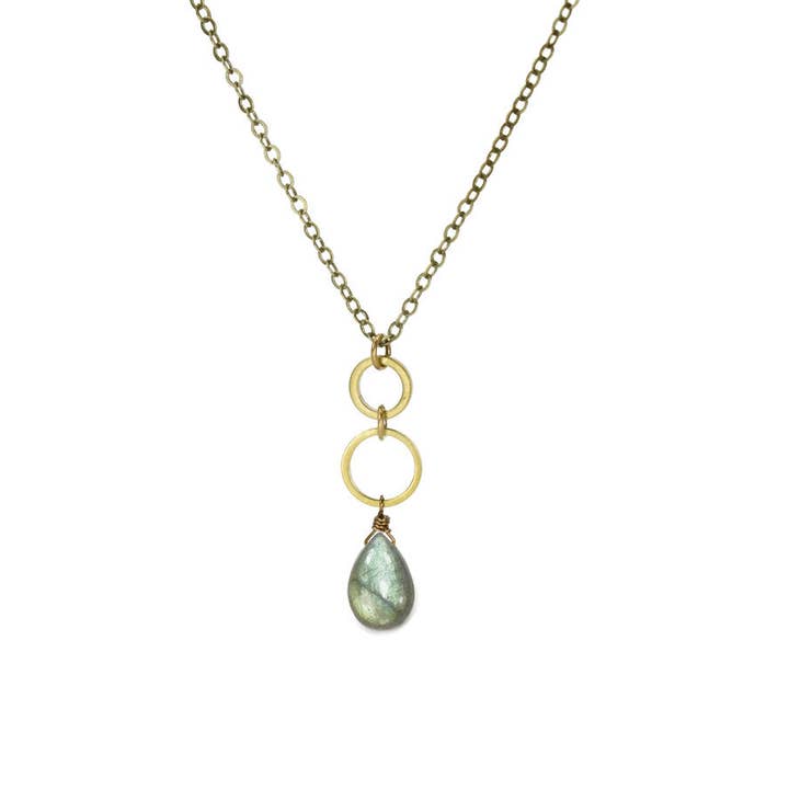 Labradorite Dainty Double Circle Necklace Classic Modern for wholesale by Edgy Petal Jewelry