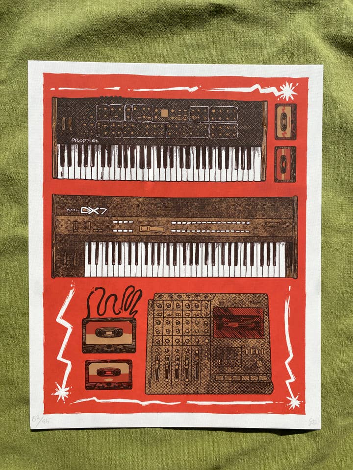 Electric Sounds 8x10 Screen Print for wholesale by Field Sparrow Studio