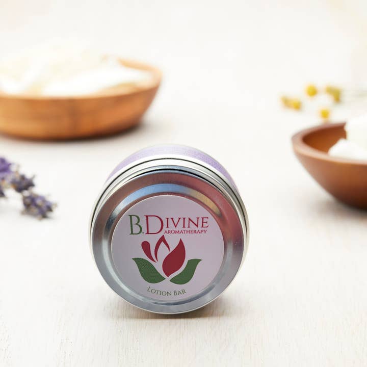 Solid Lotion Bar | Holiday Scent, Tin for wholesale by B. Divine Aromatherapy