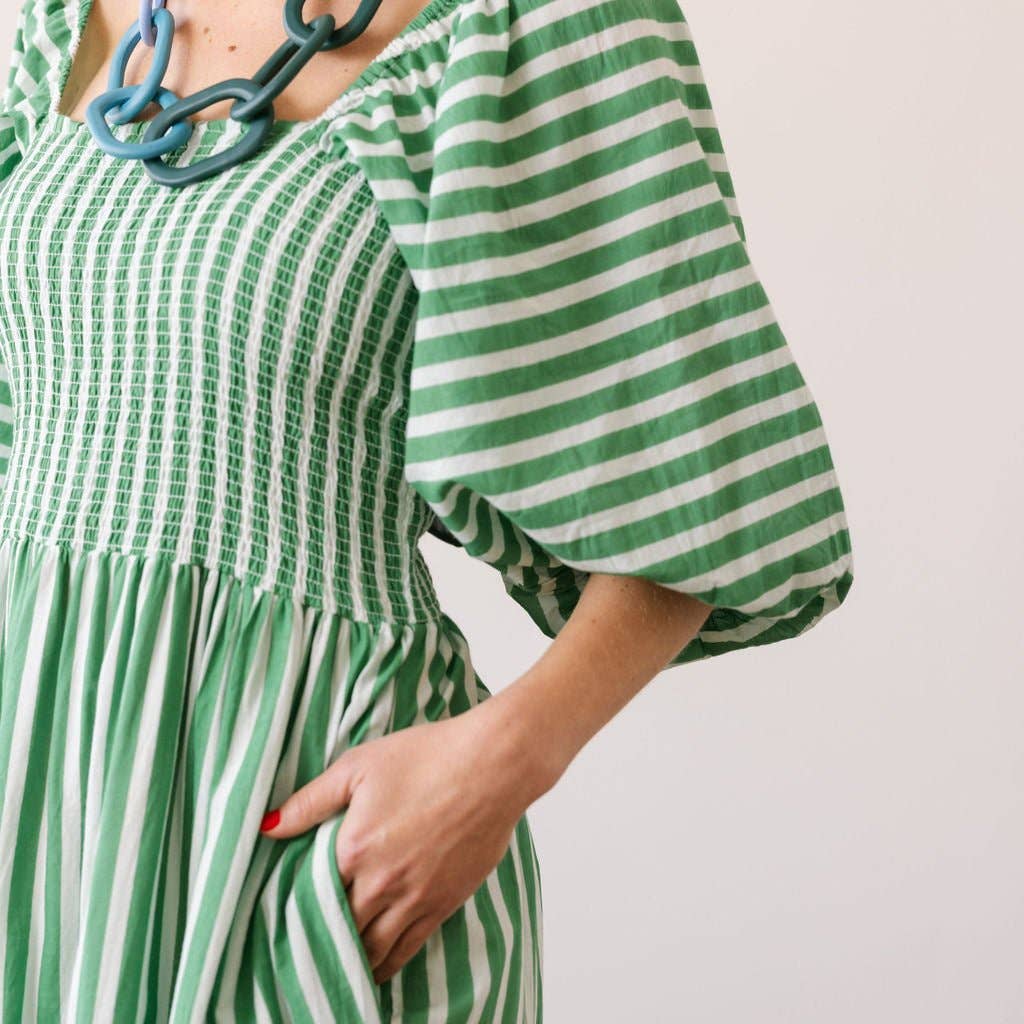 Sunshine Tienda - Vendita all'ingrosso Vestito - Donna - Abito Tula a righe verdi e bianche4