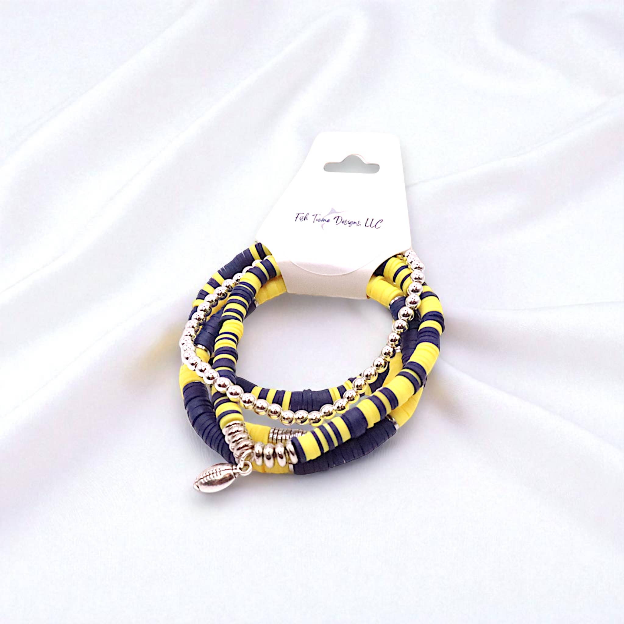 Fish Towne Designs, LLC - Wholesale Jewelry Set - Navy Blue and Yellow Game Day Bracelet Stack7