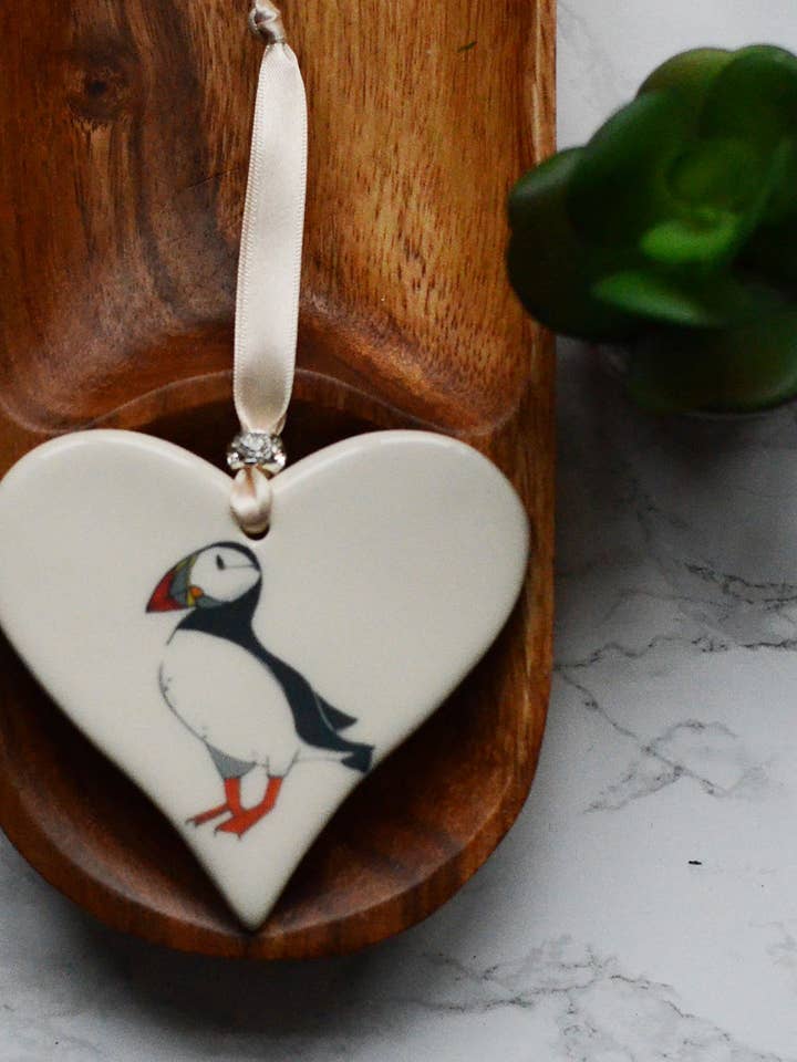 Puffin Ceramic Heart for wholesale by Dimbleby Ceramics