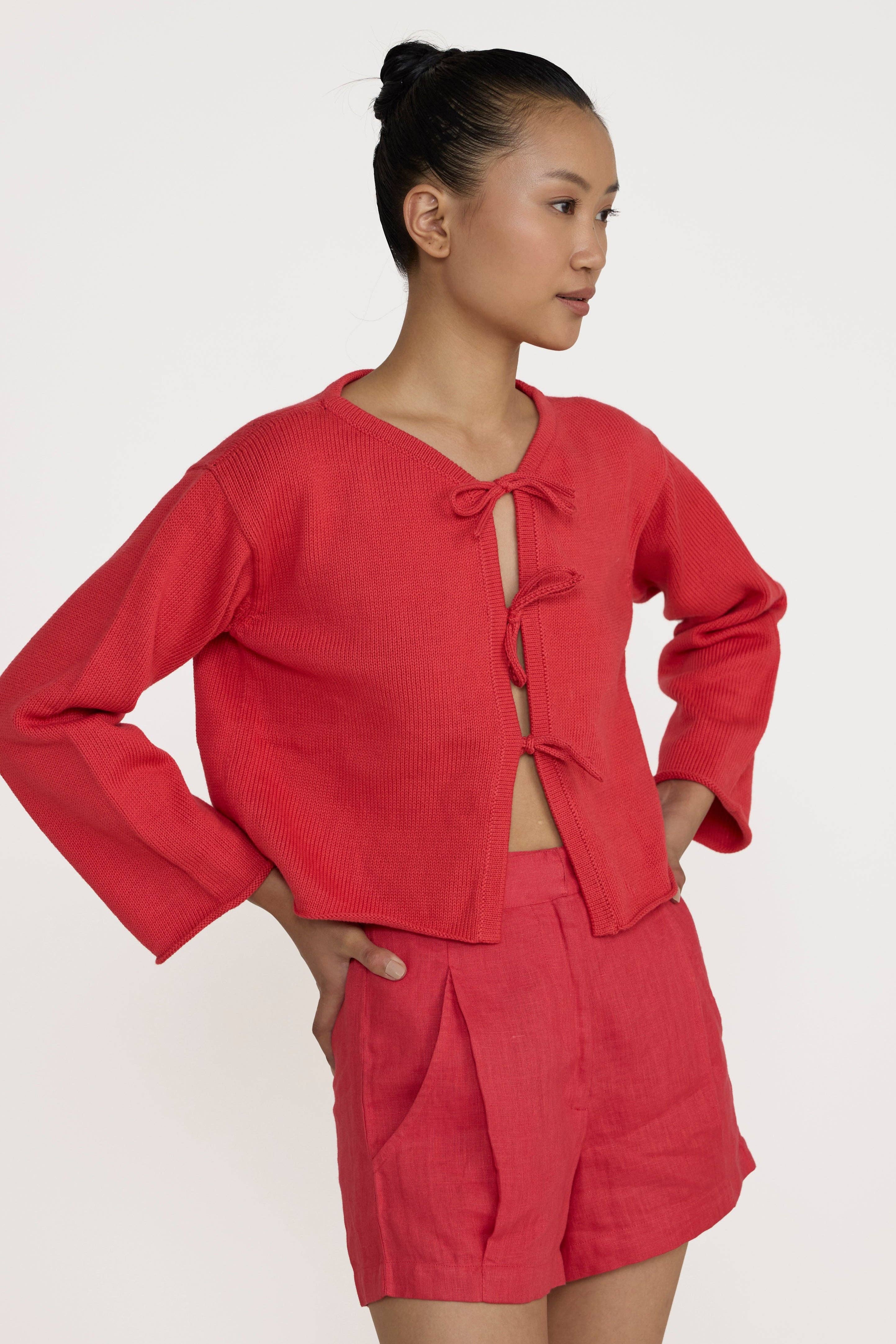 LAUDE the Label - Wholesale Cardigan - Women's - Tie Front Cardigan - Poppy1