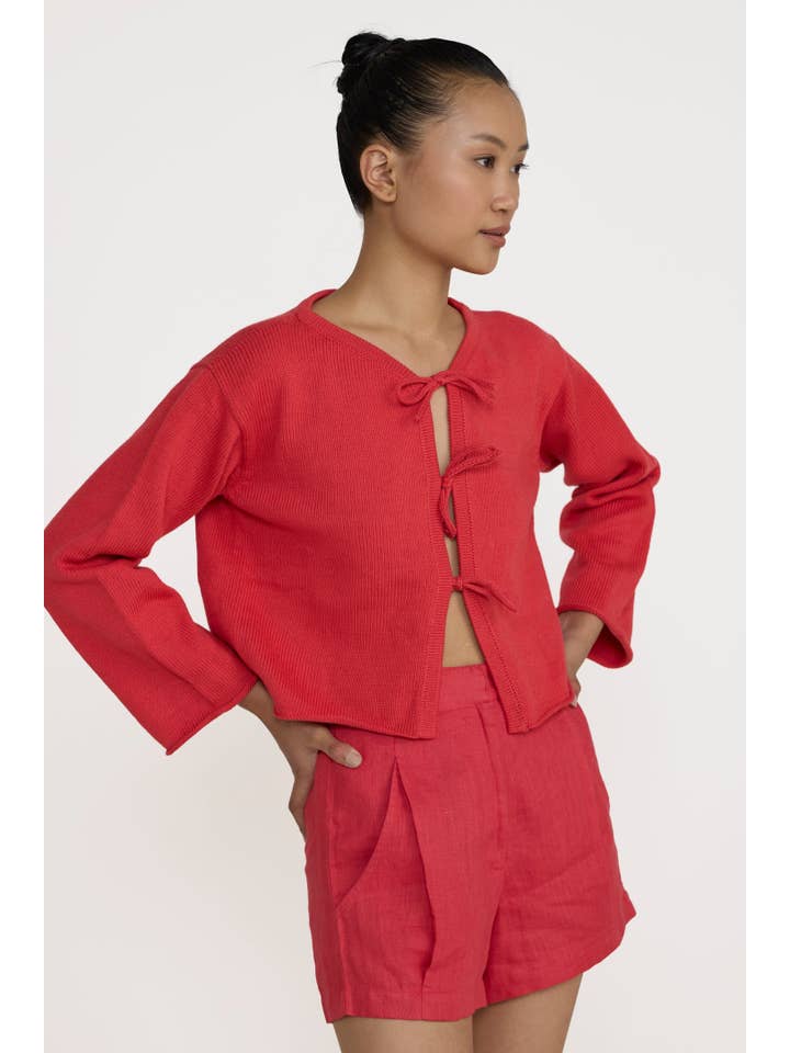 LAUDE the Label - Wholesale Cardigan - Women's - Tie Front Cardigan - Poppy1