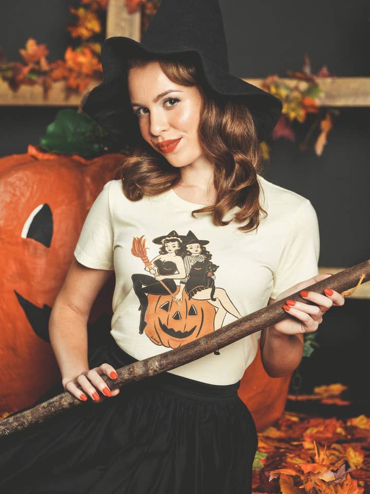 Mischief Made - Wholesale Screen Printed T-Shirt - Women's - Witch Sisters Fitted Tee in Ivory0